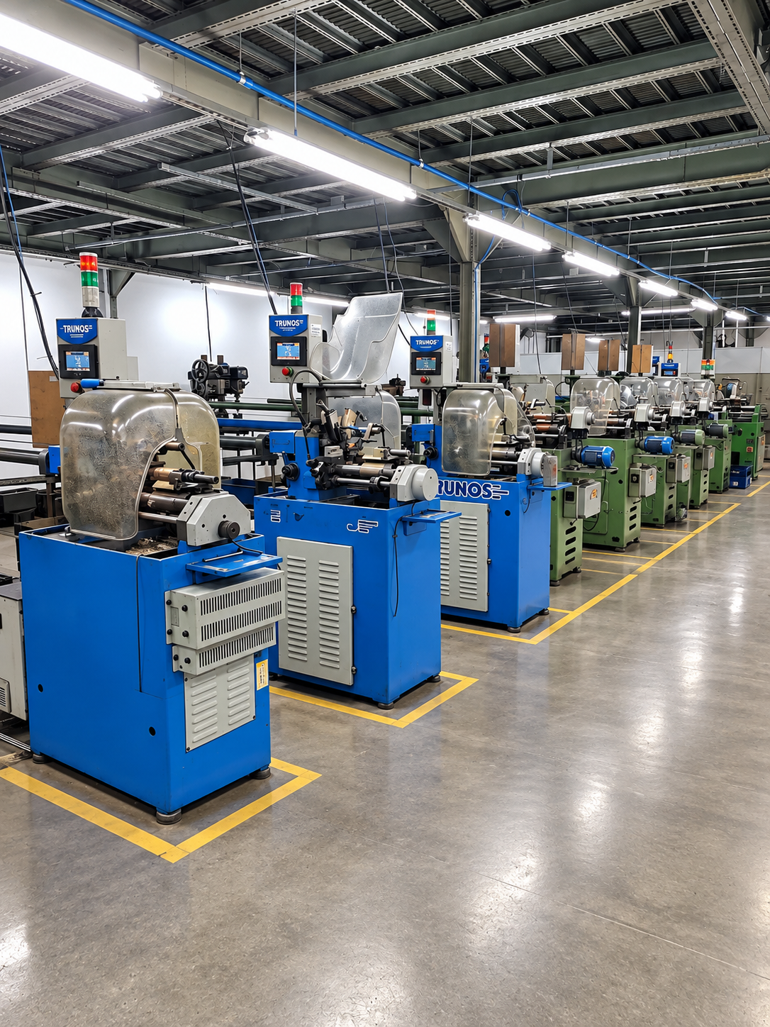 Fila de tornos automáticos no setor de tornos automáticos da Calstamp
